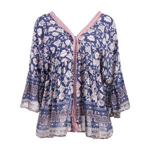 Floral Print Bell Sleeve Boho Beach Festival Top